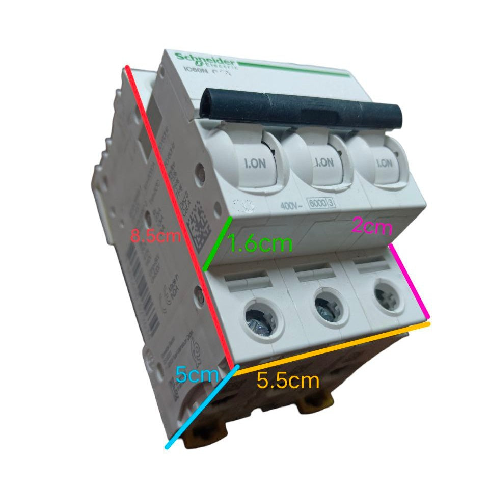 Schneider Miniature Circuit Breaker 32A 3 Pole with dimensions for reliable electrical protection