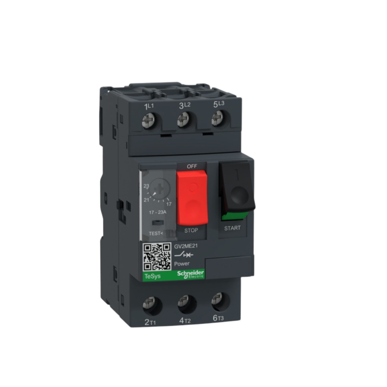 Schneider Motor Pretection Breaker 17A-23A 690V TeSys gray unit with red stop and green start buttons
