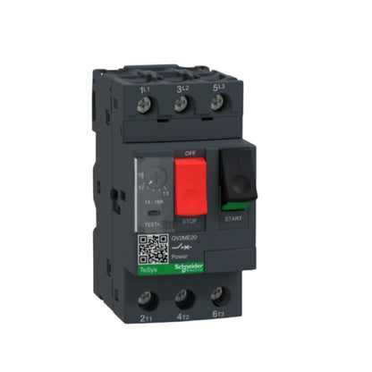 Schneider Motor Protection Breaker 13A to 18A 3P. Three pole motor protection device with red stop and green start buttons