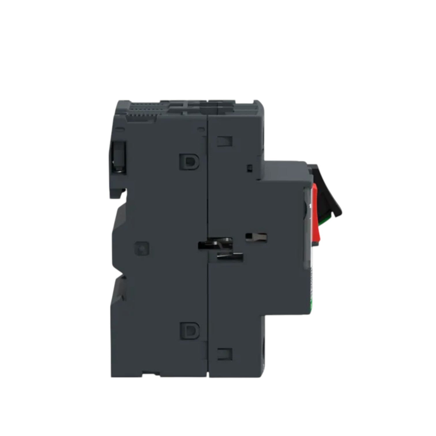 Schneider Motor Protection Breaker 13A to 18A 3P side view dark gray DIN rail mount with reset lever
