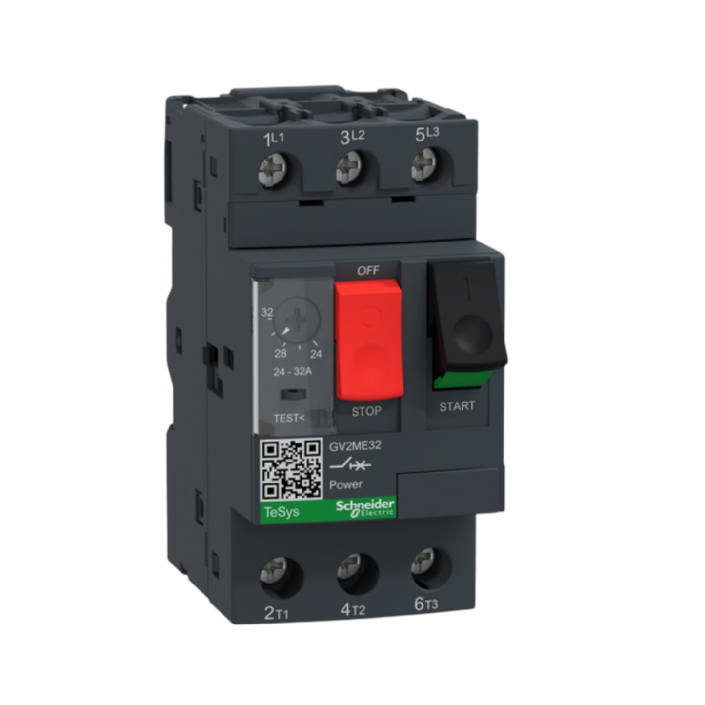 Schneider Motor Protection Breaker 24A-32A 690V 3P black unit with red stop and green start buttons