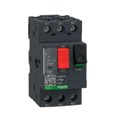 Schneider Motor Protection Breaker 24A-32A 690V 3P black unit with red stop and green start buttons