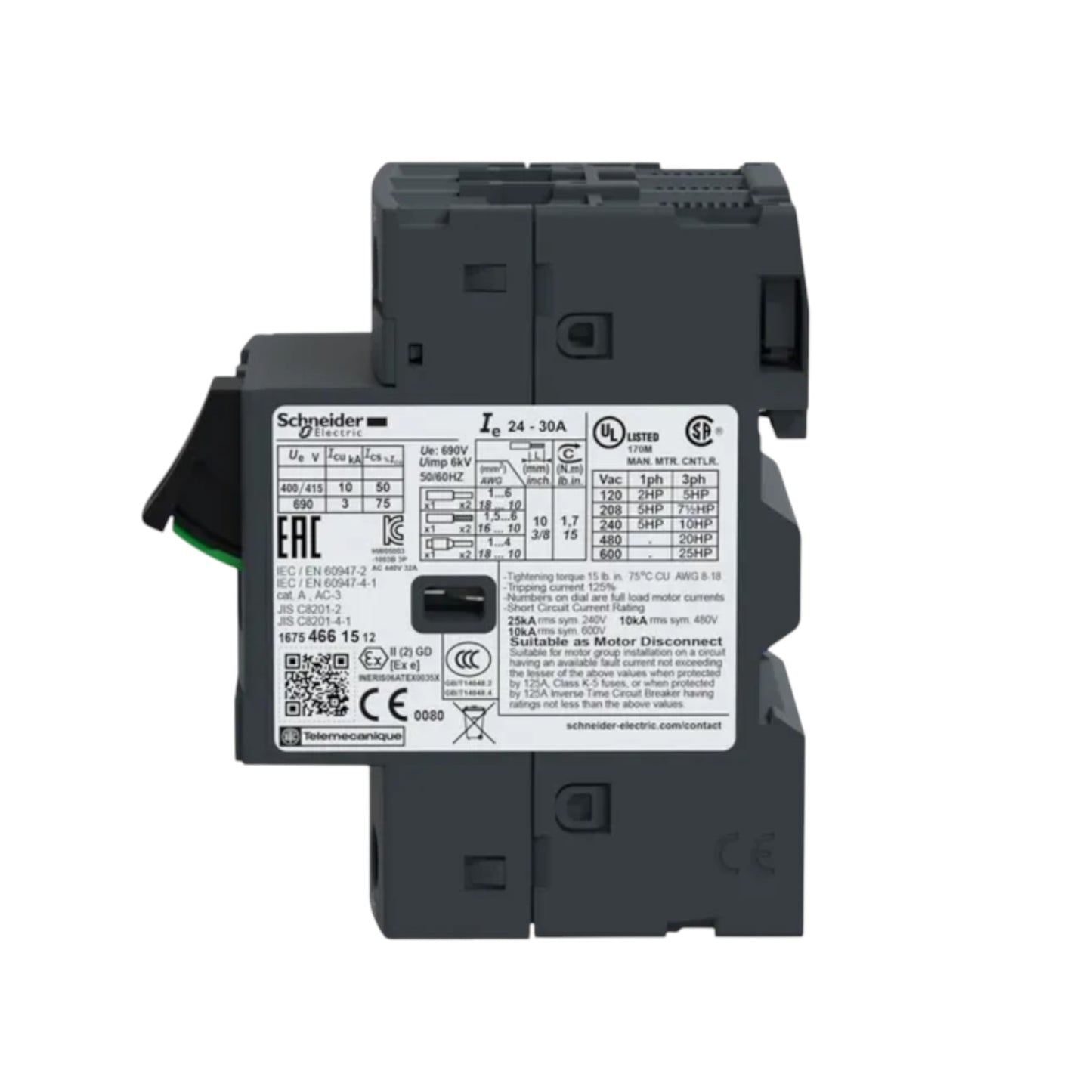 Schneider Motor Protection Breaker 24A-32A 690V 3P gray three pole motor protector with front label