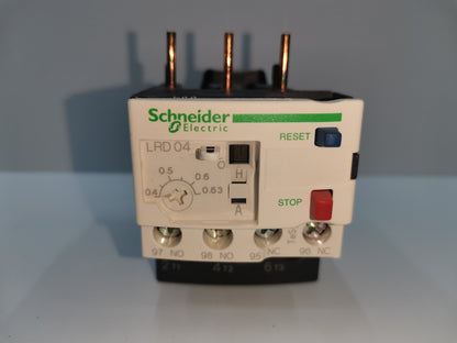 Schneider Overload Relay LRD04 with adjustable settings and reset button for electrical protection