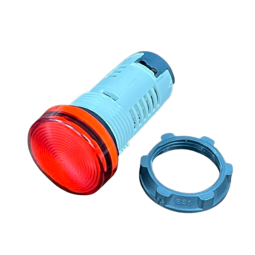 Pilot Lamp 220V Red Schneider 22mm with a blue mounting base for easy installation in lighting systems