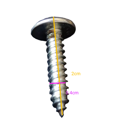 Close-up of a shiny Phillips screw measuring 1x2 cm, part of a 1x2 cm Phillips screw pack