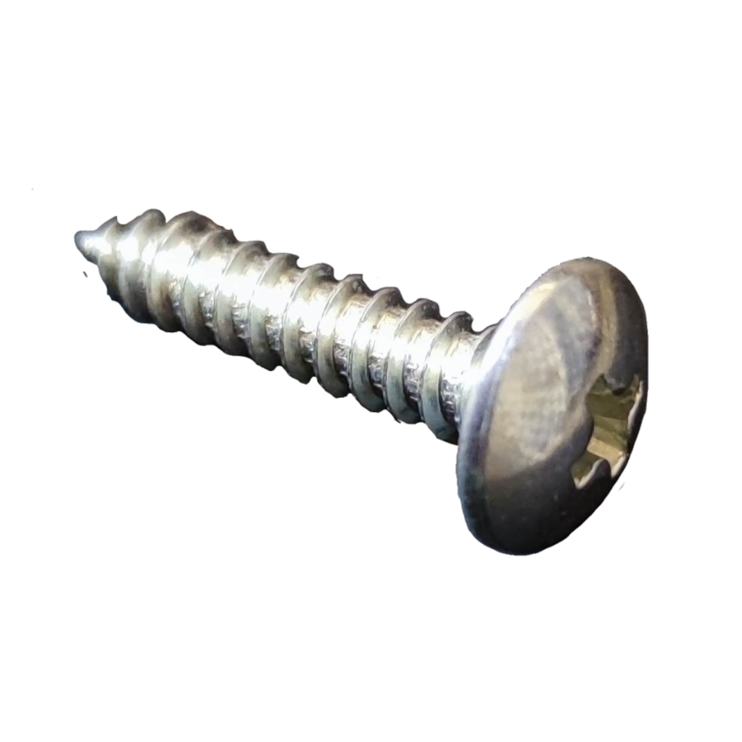 Close-up of a shiny silver 1x2 cm Phillips screw pack for hand tools and accessories