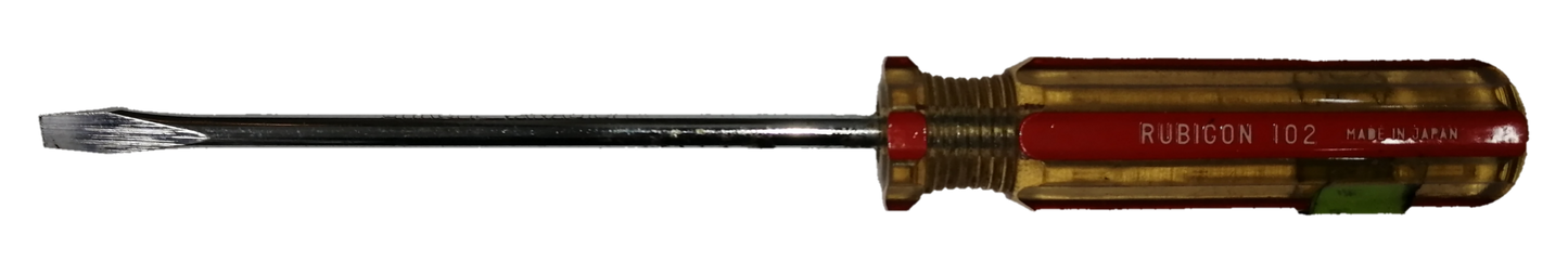 Screw Driver Made in Japan Rubicon with a red handle and a shiny steel shaft for effective use
