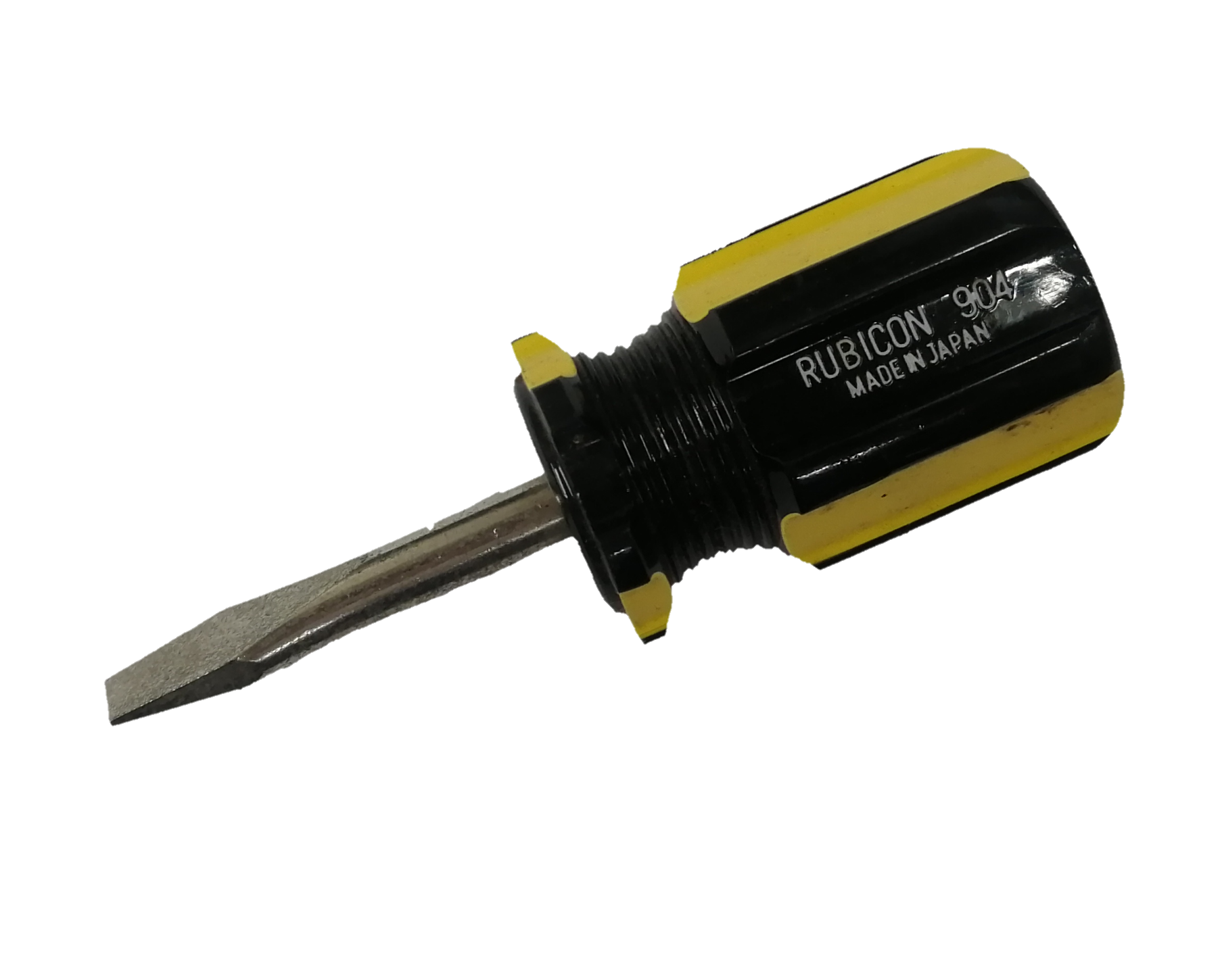 Rubicon Screw Driver Made in Japan with a yellow and black handle for precision tasks