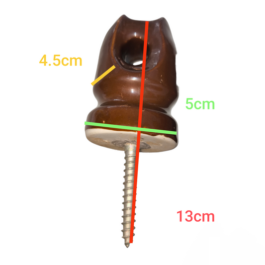 Brown Screw Insulator XL cable management insulator with metal screw and size dimensions
