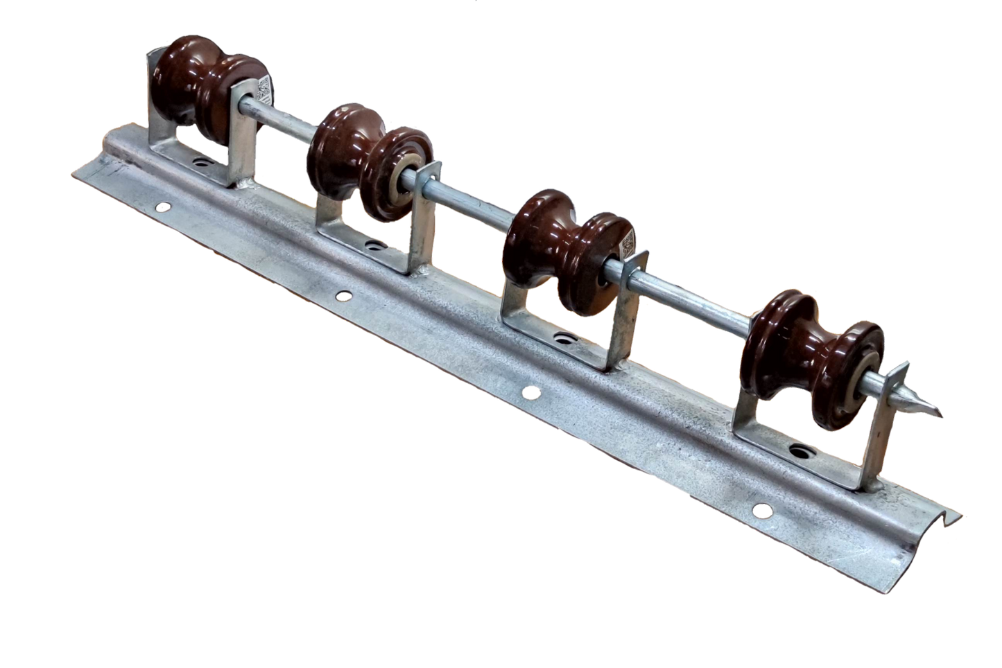 Electx Electrical Supply Secondary Rack 4 Wire cable management hardware with brown ceramic insulators on metal base
