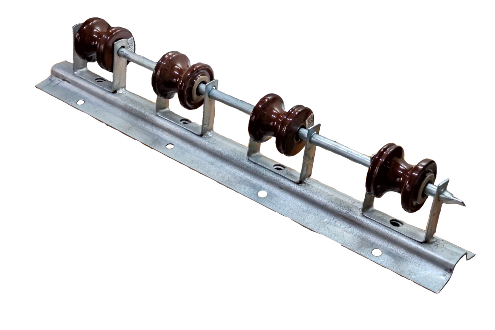 Electx Electrical Supply Secondary Rack 4 Wire cable management hardware with brown ceramic insulators on metal base