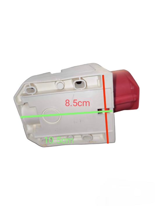 White Sassin Industrial Outlet 380V Wall Type with red angled plug housing and mounting base showing dimensions
