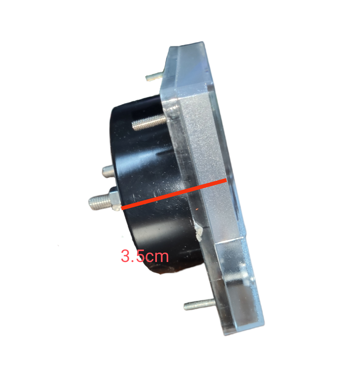 Side view of 3x3 Hz Meter 220V Panel Meter with black casing and screw terminals for electrical testing