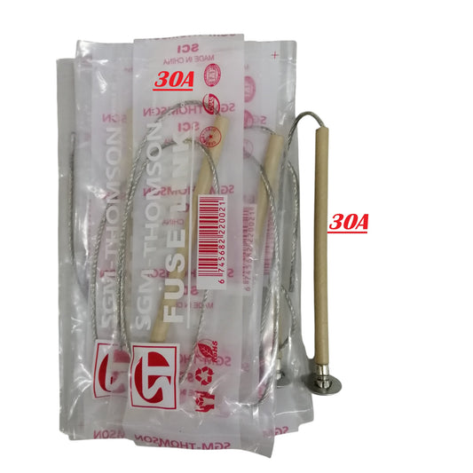 SGM Thomson Type K fuse link 30A ceramic body with braided wire lead and mounting flange in sealed packs
