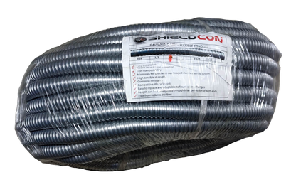 Shieldcon 20mm Metal Flexible Hose coiled and packaged, made of galvanized steel for electrical circuitry and parts
