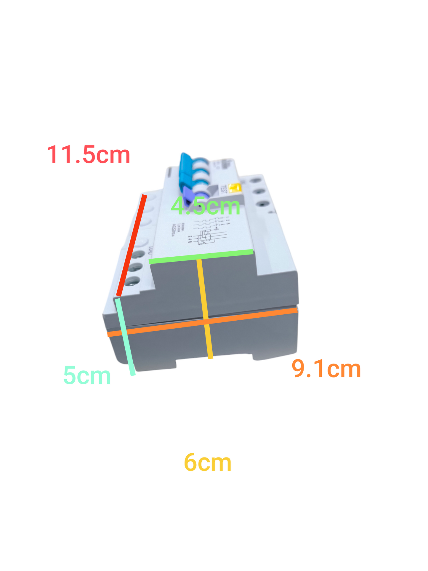 Shihlin 20A 3 Pole Earth Leakage Circuit Breaker with dimensions shown for electrical circuitry