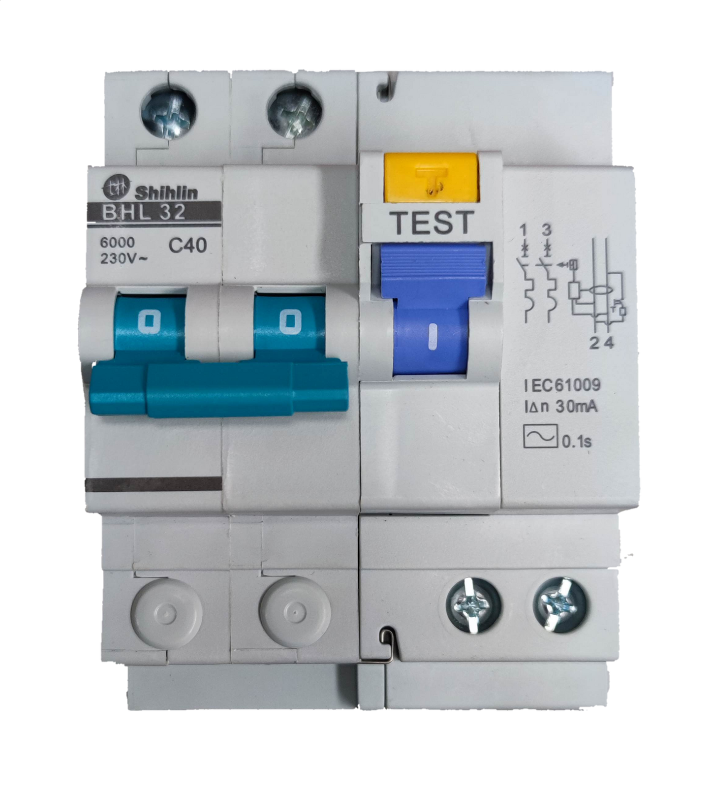 Shihlin 40A Residual Circuit Breaker with test button and blue switch for electrical safety