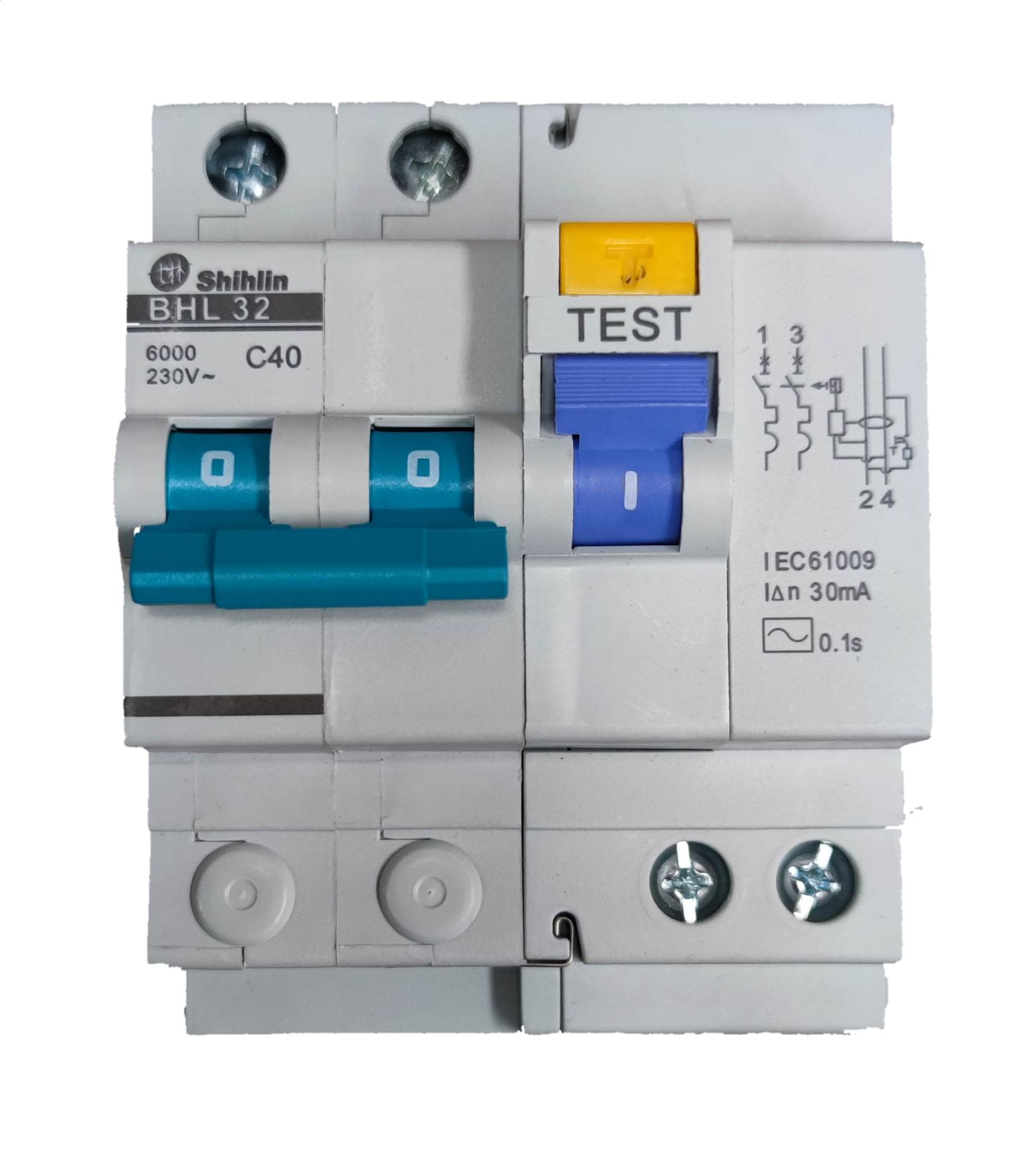 Shihlin 40A Residual Circuit Breaker with test button and blue switch for electrical safety