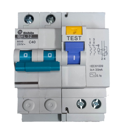 Shihlin 40A Residual Circuit Breaker with test button and blue switch for electrical safety