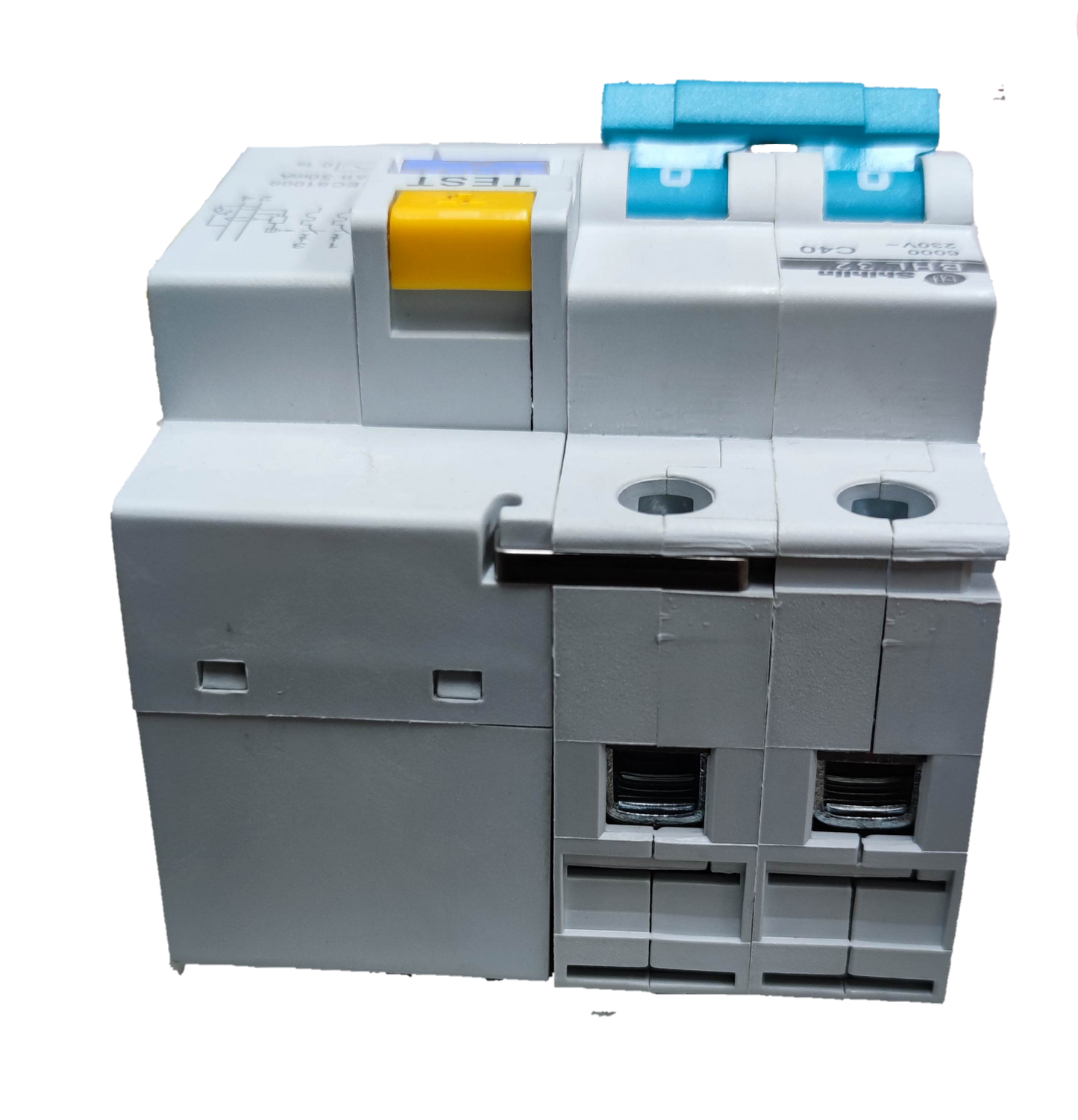 Shihlin 40A Residual Circuit Breaker with yellow and blue toggle switches for electrical safety