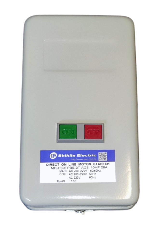 Shihlin Magnetic Starter 28A 10 HP 3 Phase 220V with on and off buttons in white casing