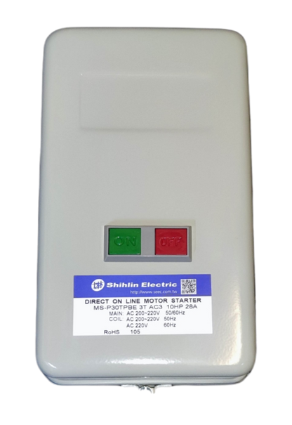 Shihlin Magnetic Starter 28A 10 HP 3 Phase 220V with on and off buttons in white casing
