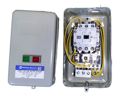 Shihlin Magnetic Starter 28A 10 HP 3 Phase 220V electrical circuitry with control buttons and internal wiring