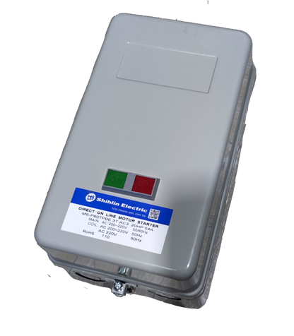 Shihlin Magnetic Starter 54A 20HP 3 Phase motor starter with On Off switches in gray casing
