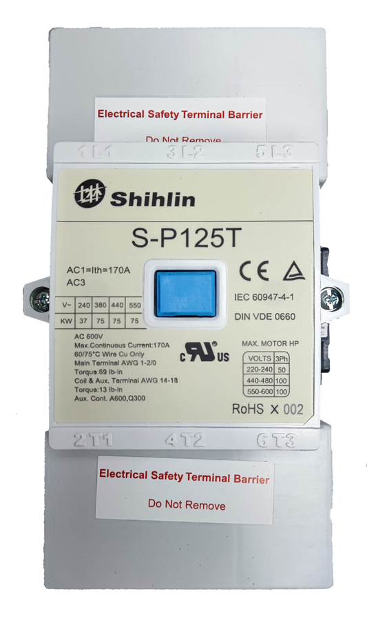 Shihlin magnetic contactor 175A model S-P125T with electrical safety terminal barrier and voltage specifications