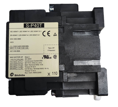 Shihlin Magnetic Contactor 40A 220V black electrical component with technical specifications label