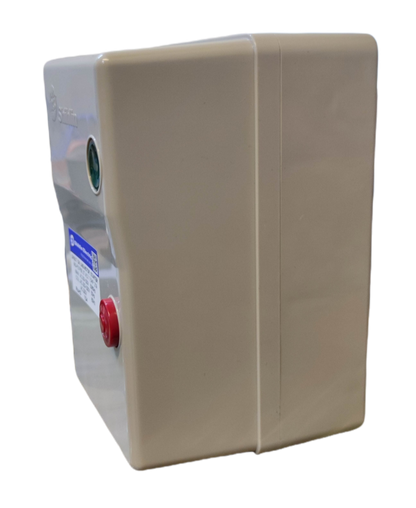 Shihlin magnetic starter 21A 3 phase unit in beige with a red button and indicator light