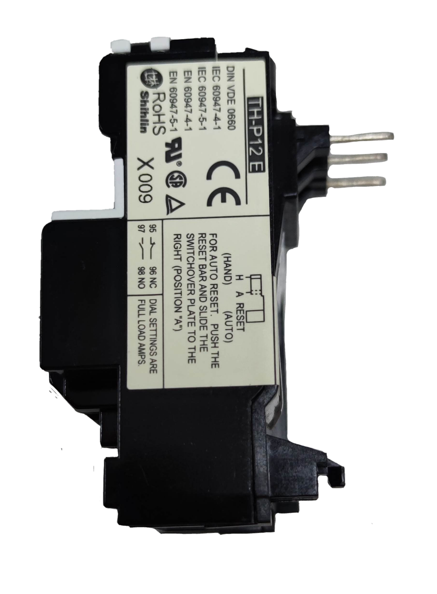 Shihlin Overload Relay 15A 220V electrical component with black casing and metal pins