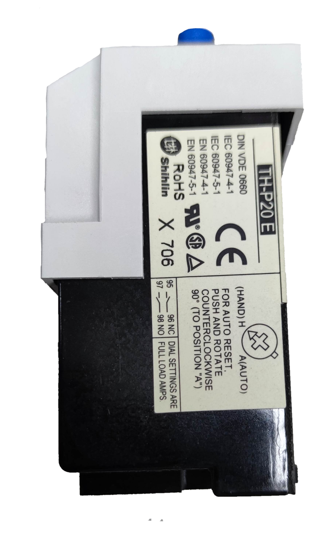 Shihlin Overload Relay 15A electrical circuitry part with white and black casing and label