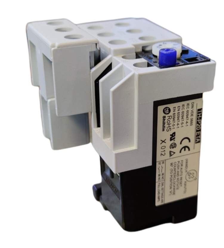 Shihlin Overload Relay 40A electrical component with white and black casing and blue adjustment knob