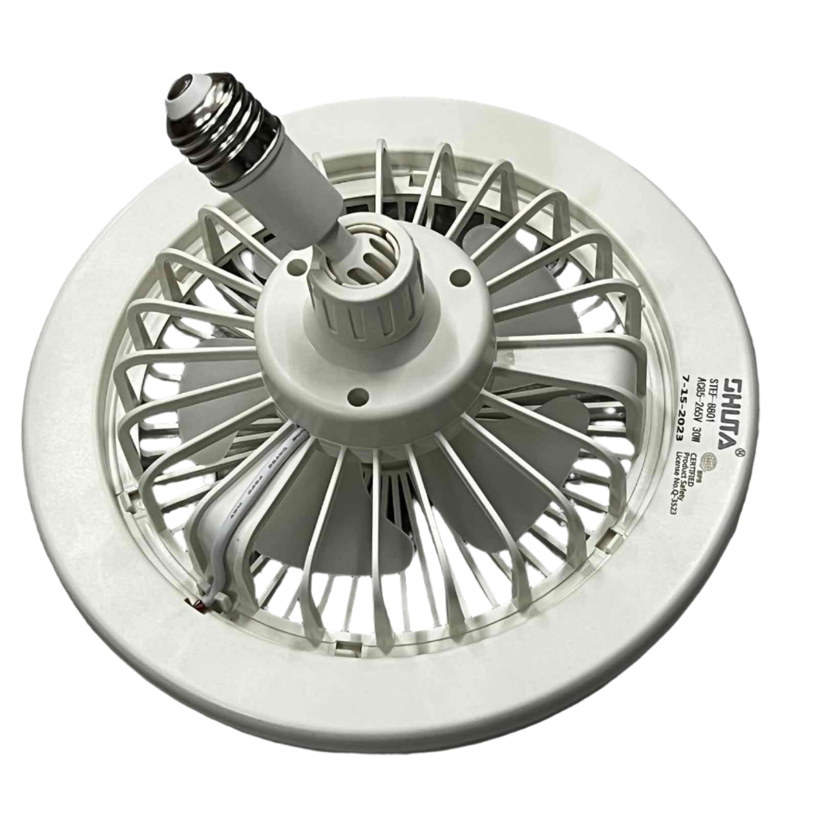 Shuta LED Light with Fan and Fragrance Scent in white with integrated fan blades and bulb socket