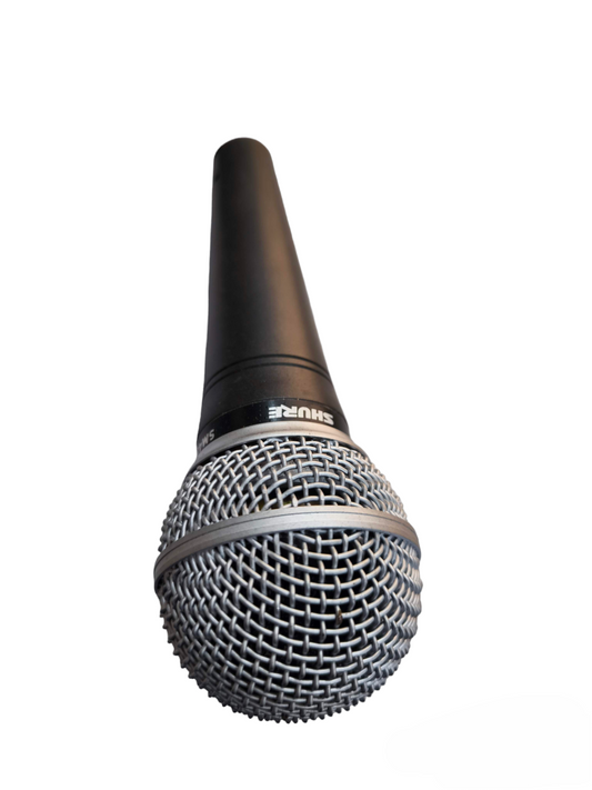 Shure Microphone Condenser with metal grille and black handle for professional audio recording