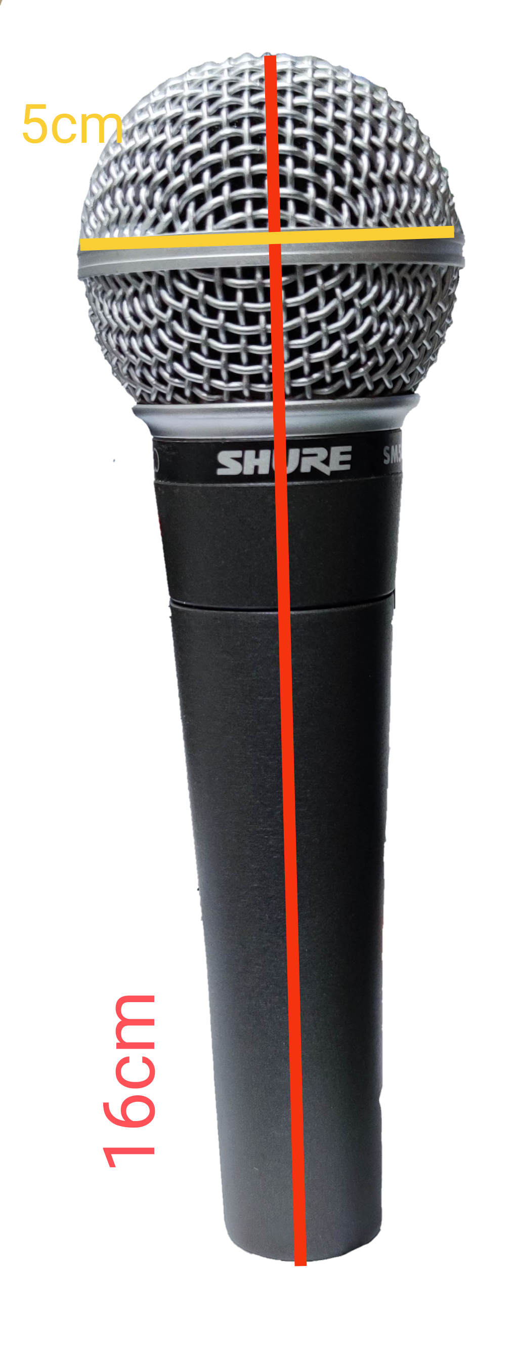 Himel microphone with microphone holder featuring a 5cm wide head and 16cm long body in black