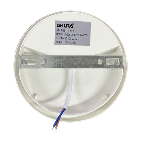Shuta 18W Motion Sensor LED Light Round back view with wiring and mounting bracket