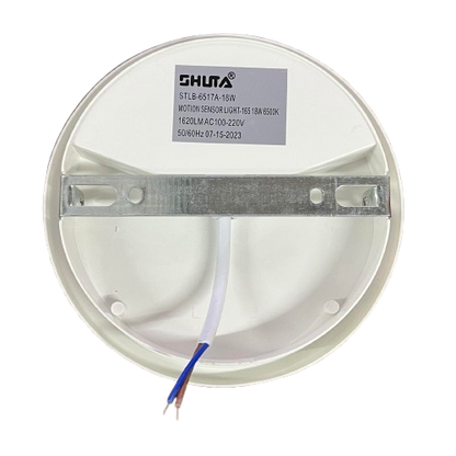 Shuta 18W Motion Sensor LED Light Round back view with wiring and mounting bracket