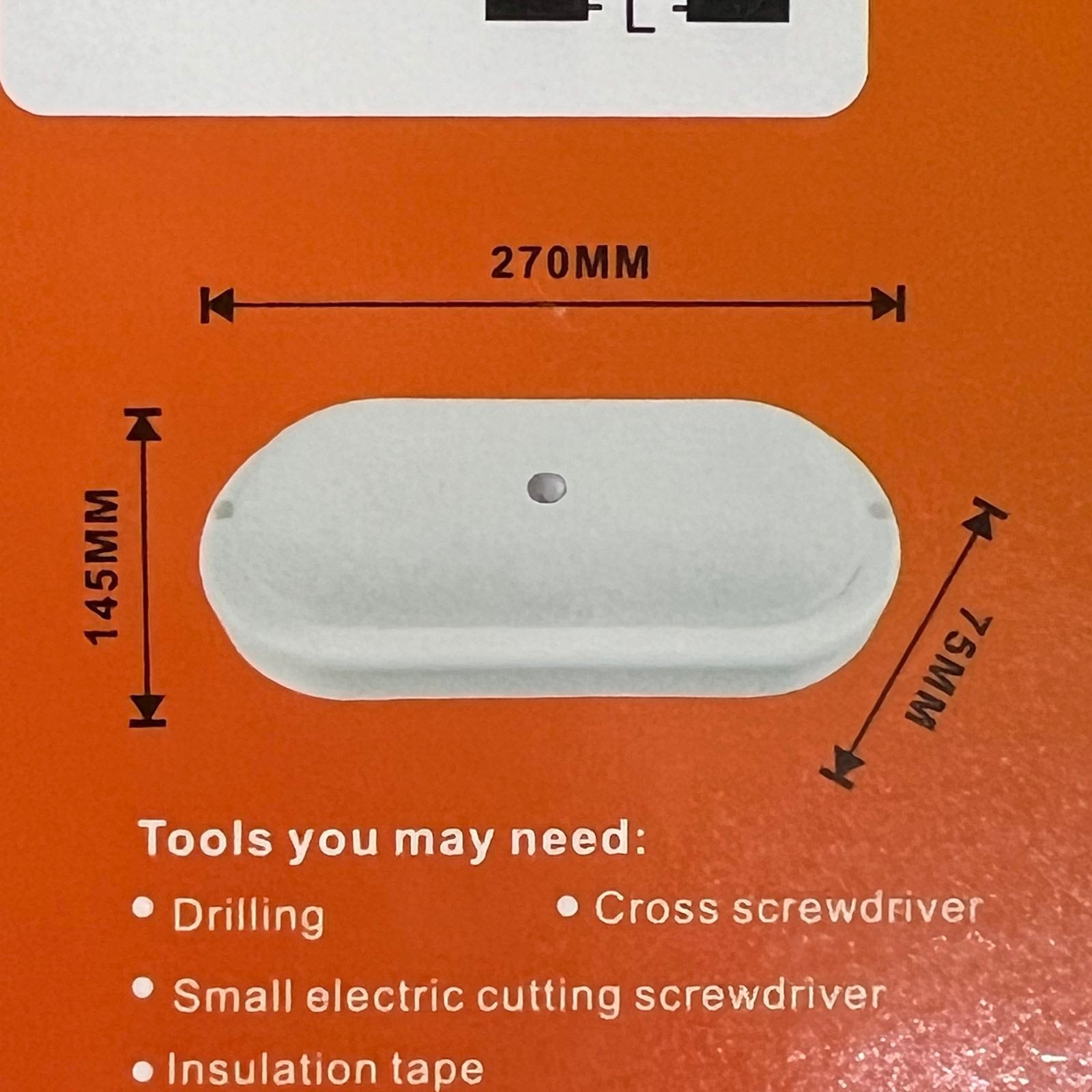 Shuta 30W MOTION SENSOR LED LIGHT OVAL with white casing and dimensions 270mm by 145mm