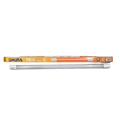 Shuta T8 LED Tube Light 9W with slim white design and orange packaging box for energy-efficient lighting