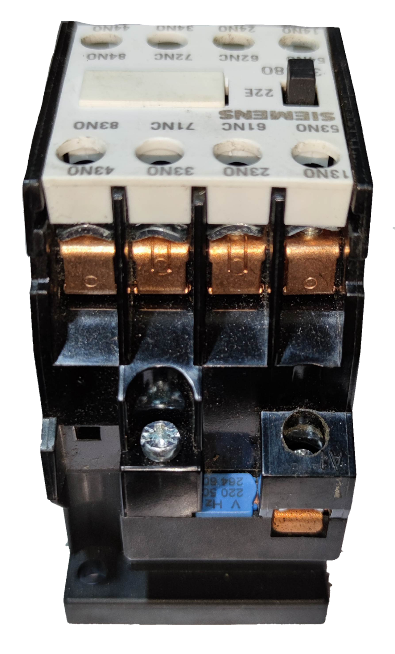 Siemens Magnetic Contactor 10A 2NO 2NC 220V with multiple copper terminals and black base