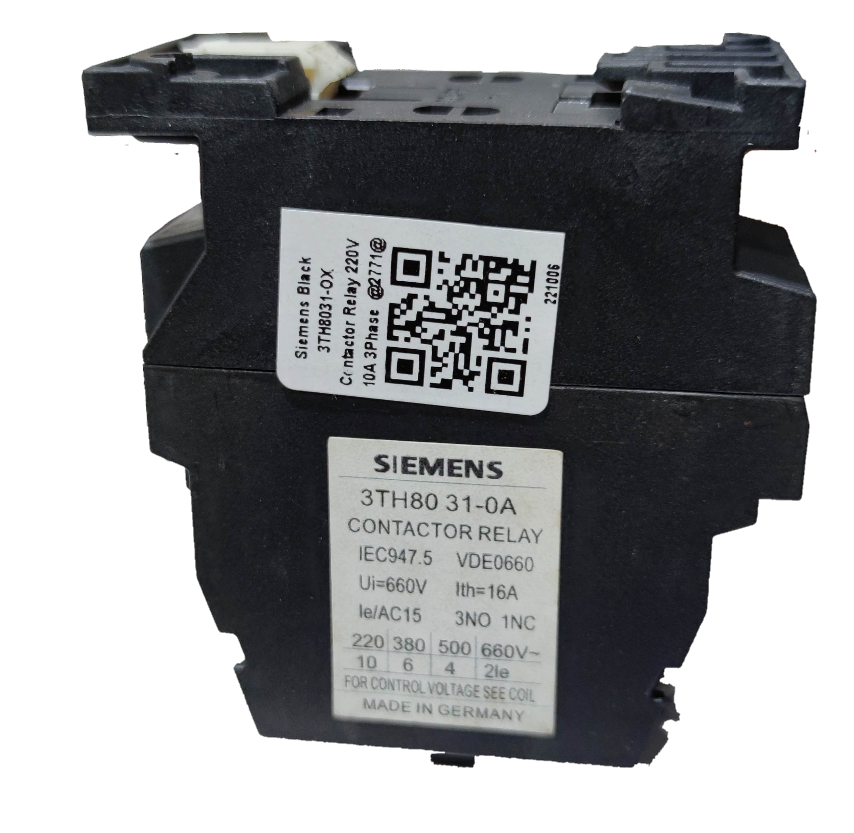 Siemens Magnetic Contactor 10A 3NO 1NC 220V Coil contactor relay black compact design