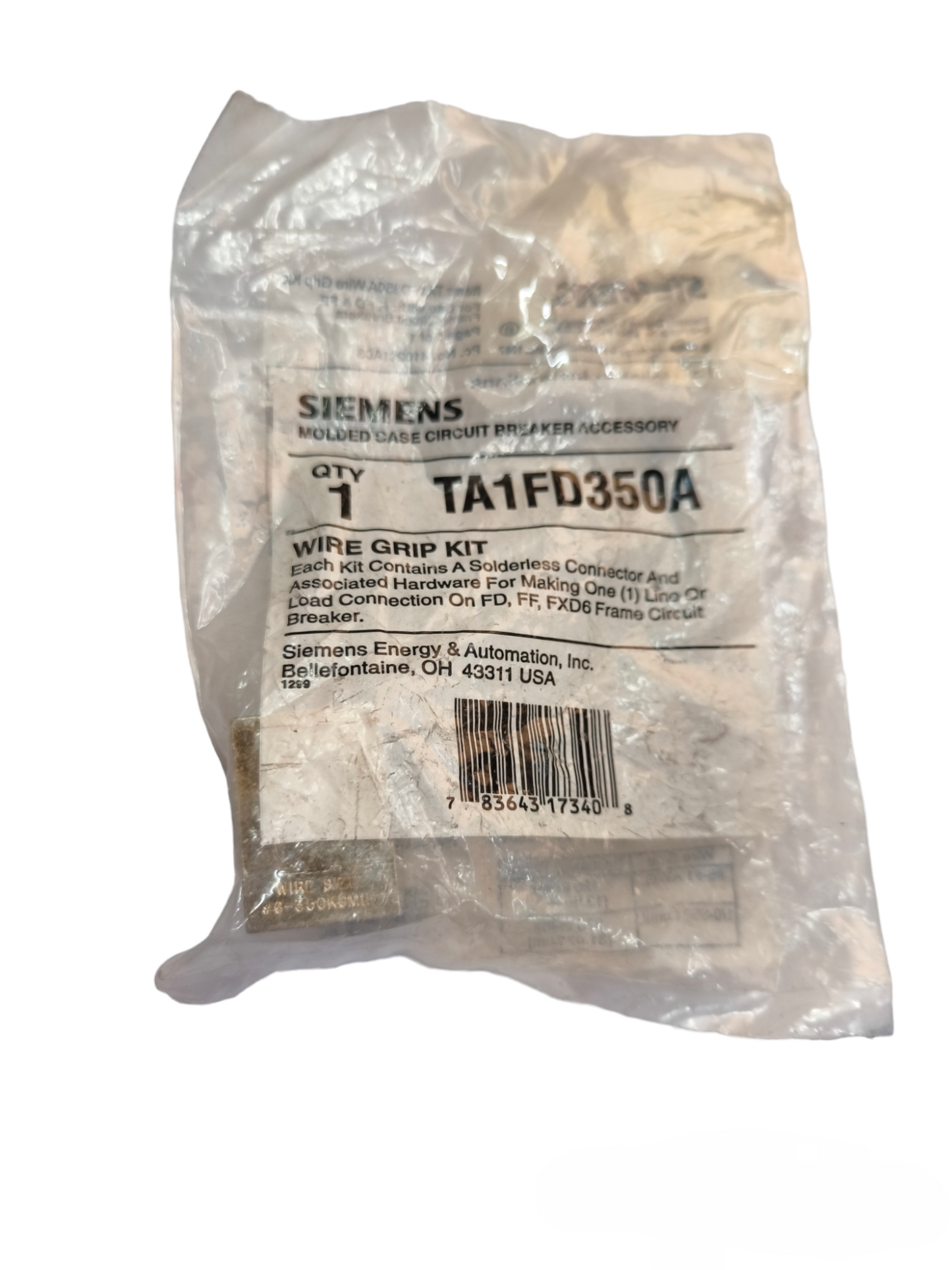 Siemens Mechanical Lug 1 Holes AWG 6 wire grip kit packaged for electrical circuitry parts