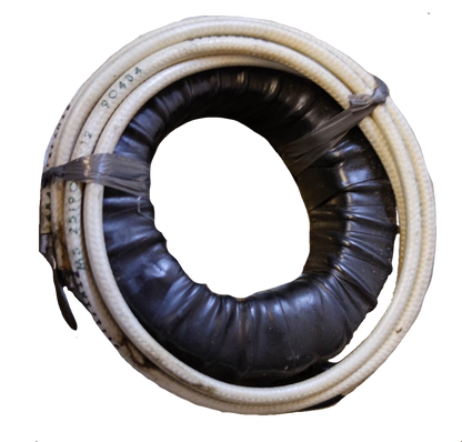 Simpson Single Core Current Transformer coiled with black insulation and white outer wiring for door chimes and bells