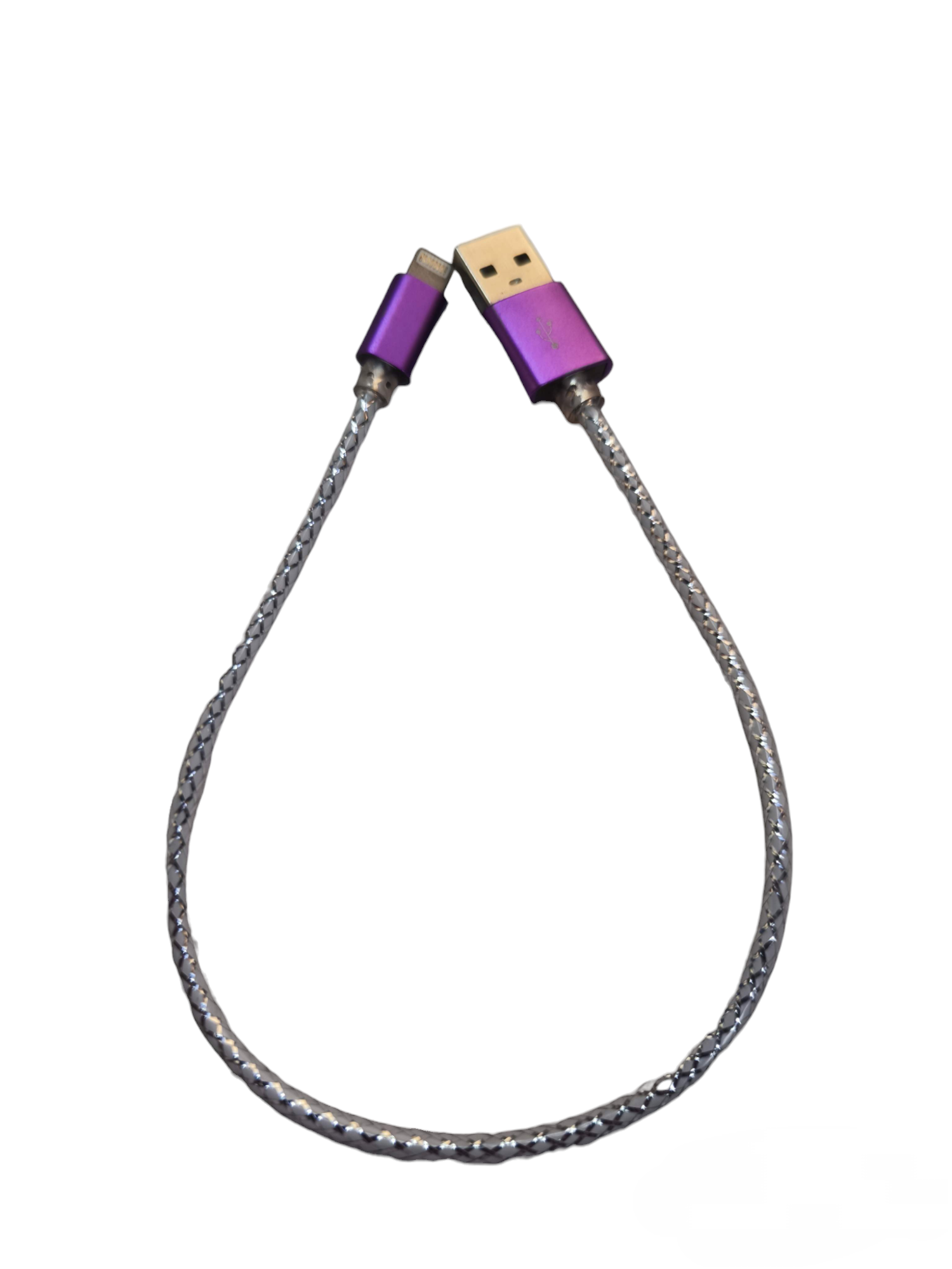 Smart Phone Charging Cord with purple connectors and braided cable for durable charging
