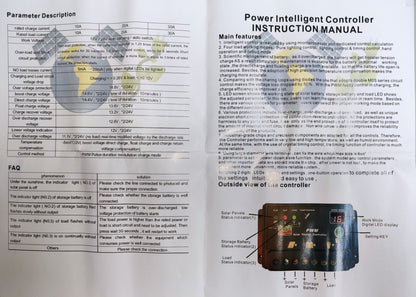 ZwitseRise Solar Charge Controller PWM with Power Intelligent Controller instruction manual and device display