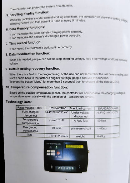 ZwitseRise Solar Charge Controller PWM with LCD display for monitoring voltage and current