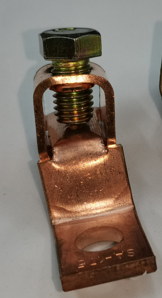 Close-up of a local electrical circuitry part solderless terminal lugs 60mm with copper body and bolt